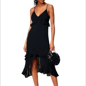 Lulus Sundress Dress Tiered Black Spaghetti Straps Slit Tie Midi Ruffles Coastal